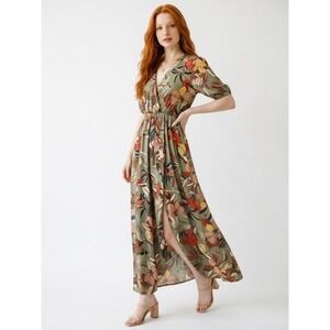 New Collection Tropical Floral Maxi Dress Women Green Multicolor Excellent Wrap